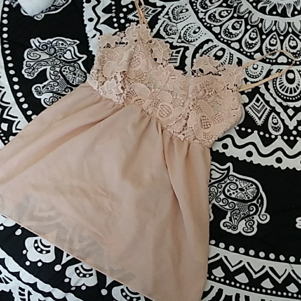 Peach Lace Detail Tank Top